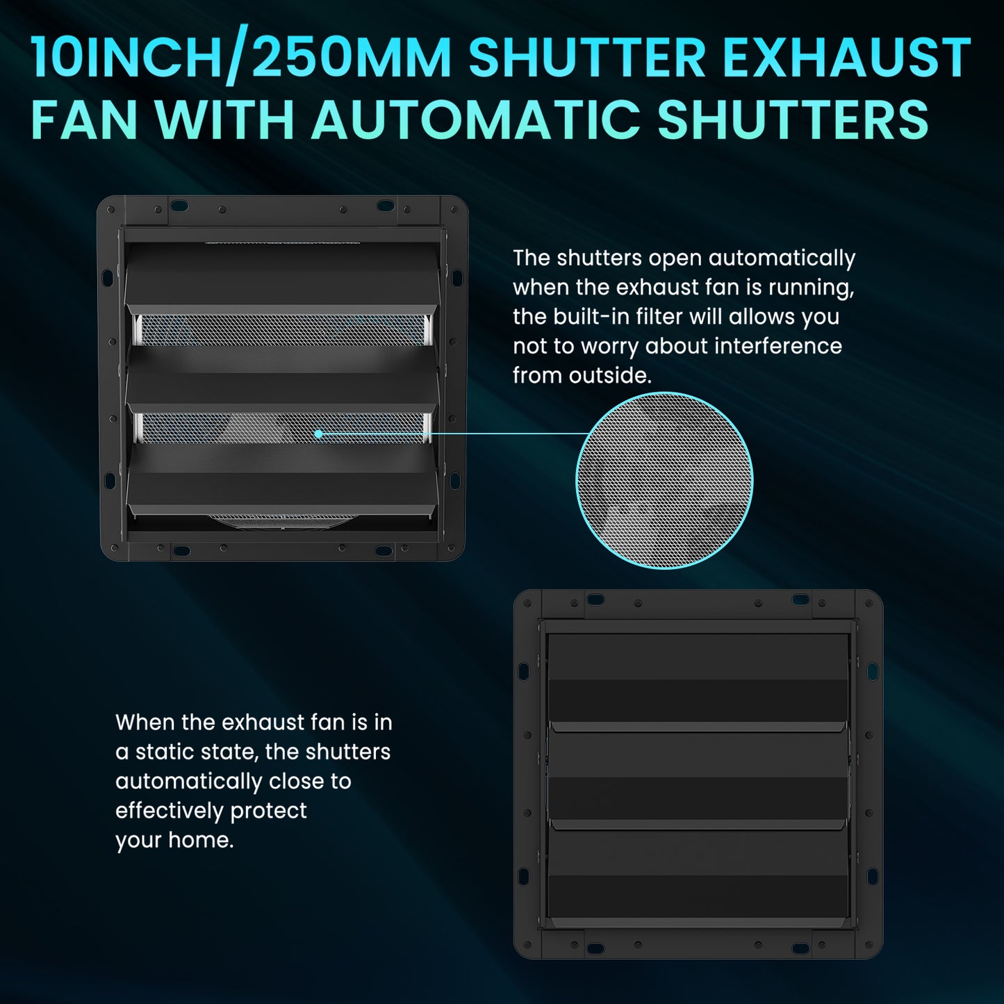 HG Power Upgraded 10 Inch Shutter Exhaust Fan for Basement, Gable, Chicken Coop Ventilation Use, Black