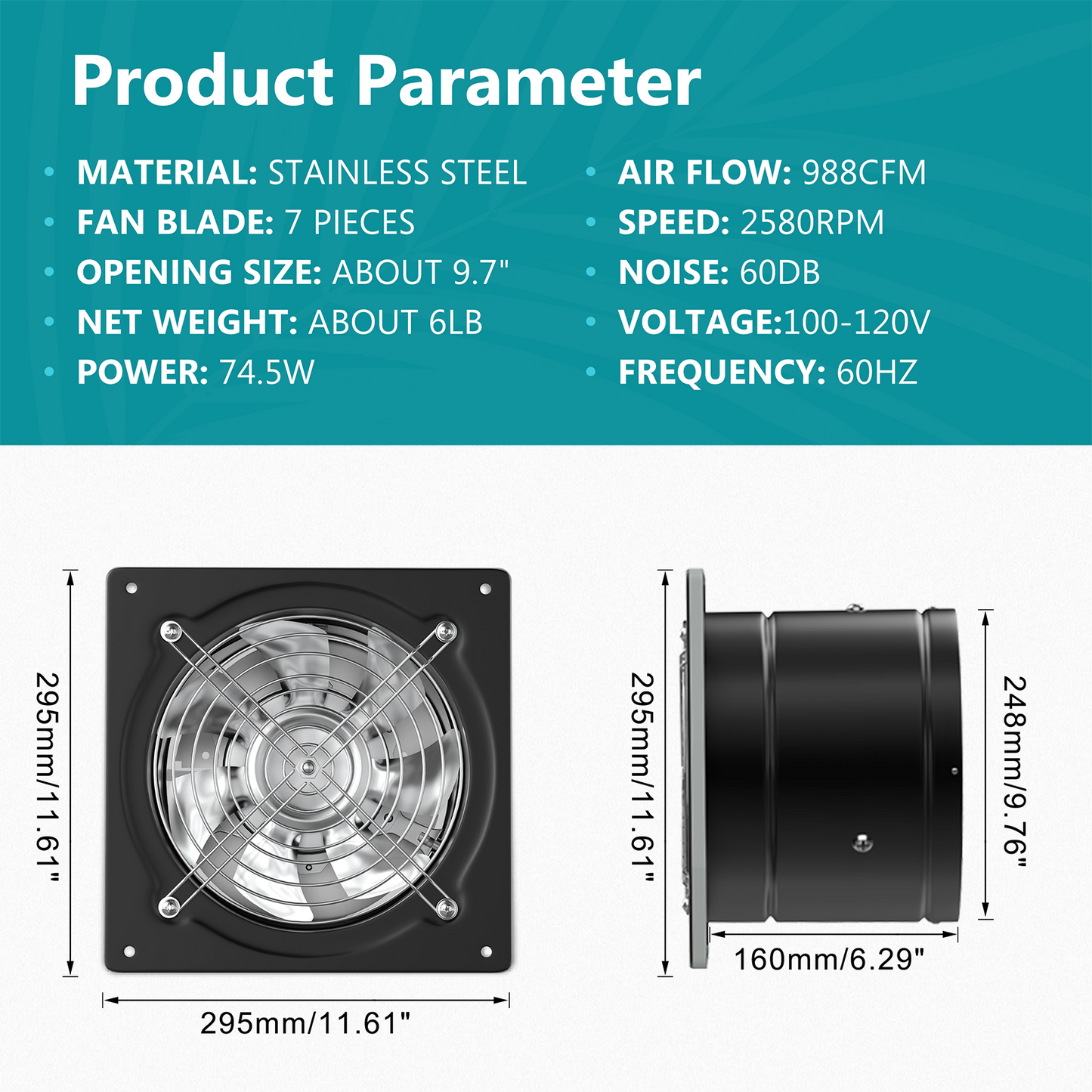 HG Power 6 Inch Exhaust Fan with Switch for Bathroom, Shop, Smoking Room, Garage, Black