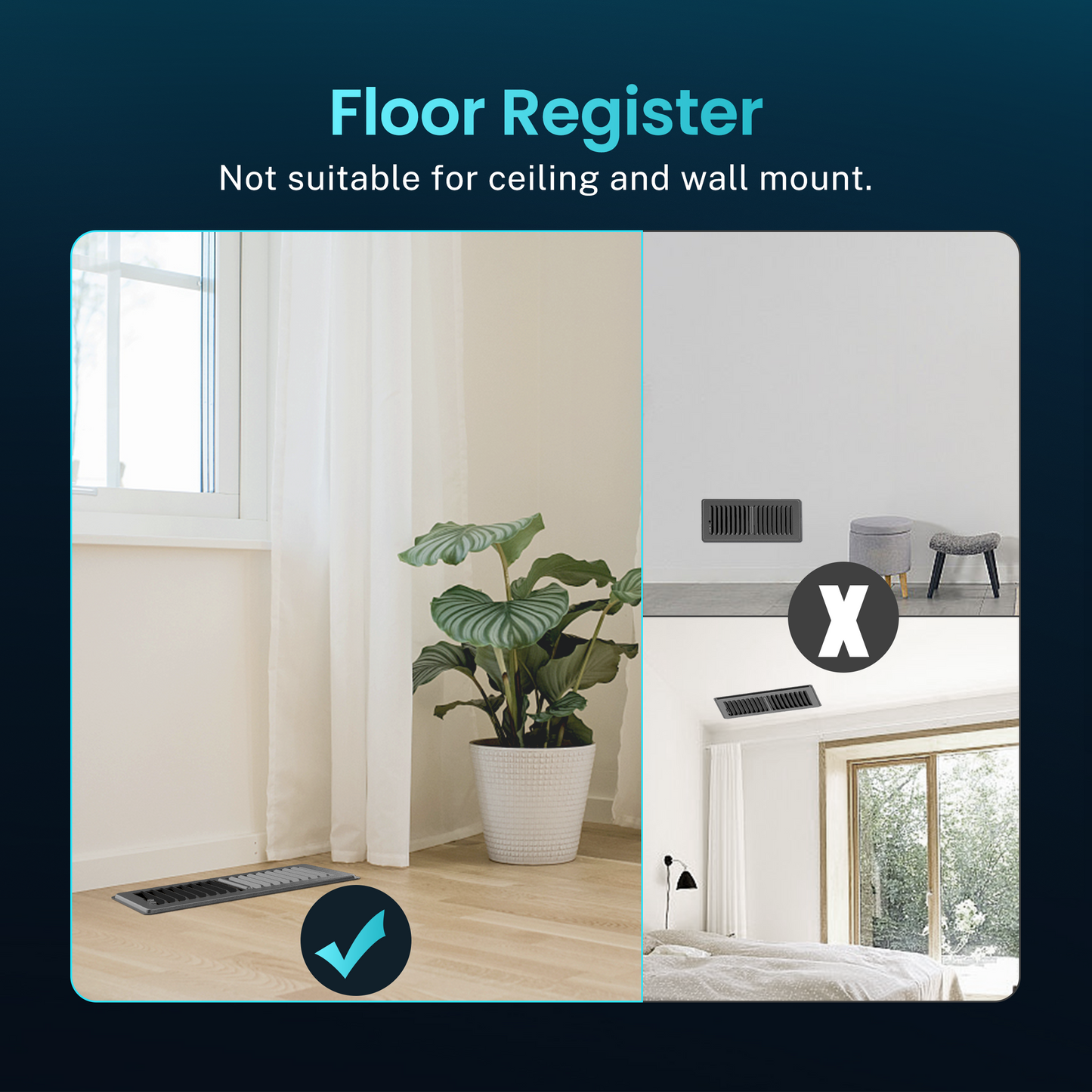 HG Power Floor Register, Heavy Duty Floor Vent Covers for Home with Screen Net, Adjust Metal Rust Proof Finish Air Vent for Kitchen, Office