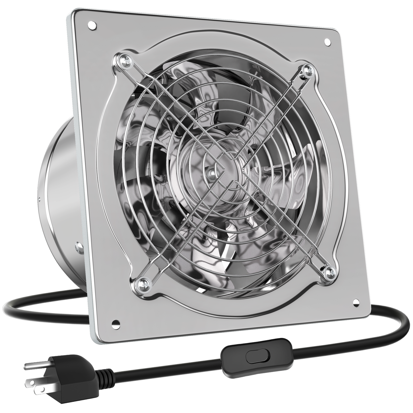 HG Power 10 Inch Metal Exhaust Fan with Switch for Shop, Shed, Basement, Chicken Coop, Silver