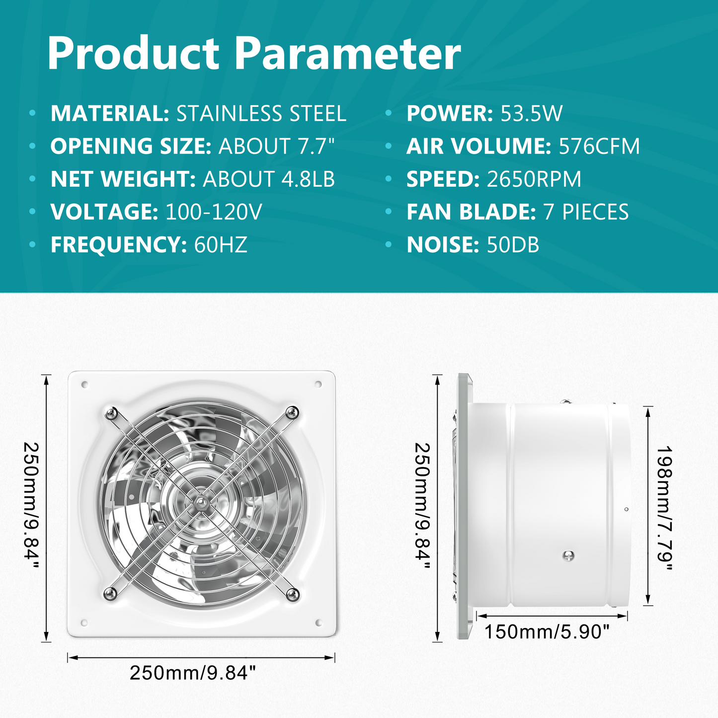 HG Power Exhaust Fan, Kitchen Exhaust Fan With Switch Window Exhaust Fan, Wall Mounted Bathroom Exhaust Fan, Extractor Ventilation Fan For Attic, Greenhouse, Basement, Shed, White