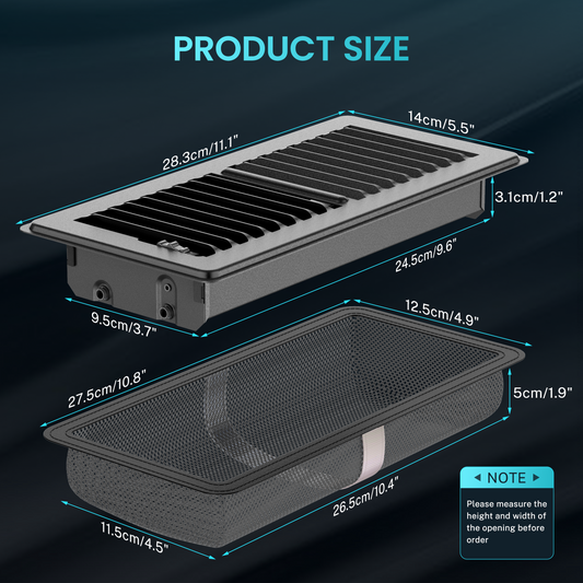 HG Power Floor Register, Heavy Duty Floor Vent Covers for Home with Screen Net, Adjust Metal Rust Proof Finish Air Vent for Kitchen, Office