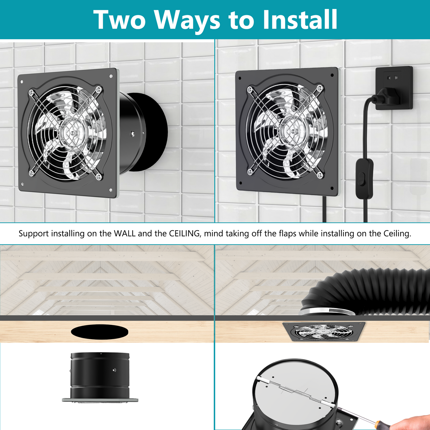 HG Power 6 Inch Exhaust Fan with Switch for Bathroom, Shop, Smoking Room, Garage, Black