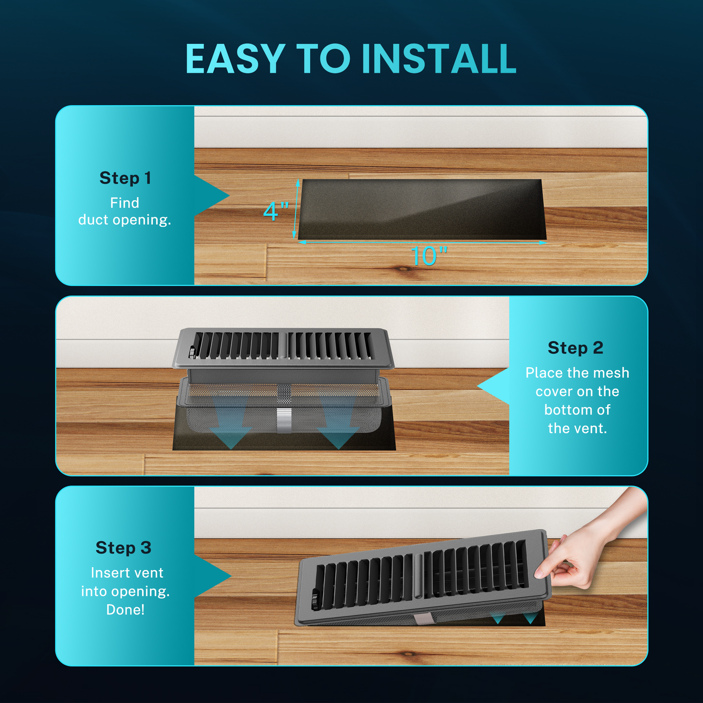 HG Power Floor Register, Heavy Duty Floor Vent Covers for Home with Screen Net, Adjust Metal Rust Proof Finish Air Vent for Kitchen, Office