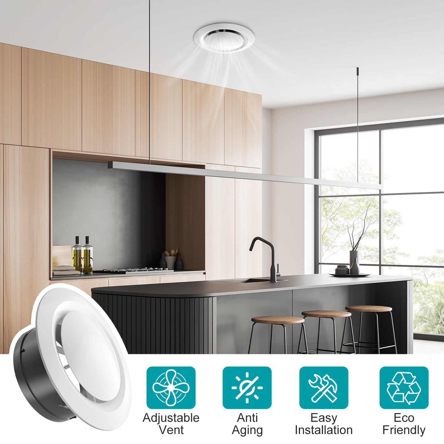 HG Power 6 Inch Soffit Vent, Adjustable Air Vent Cover, White - Opening Size 5.66", 2 Pack