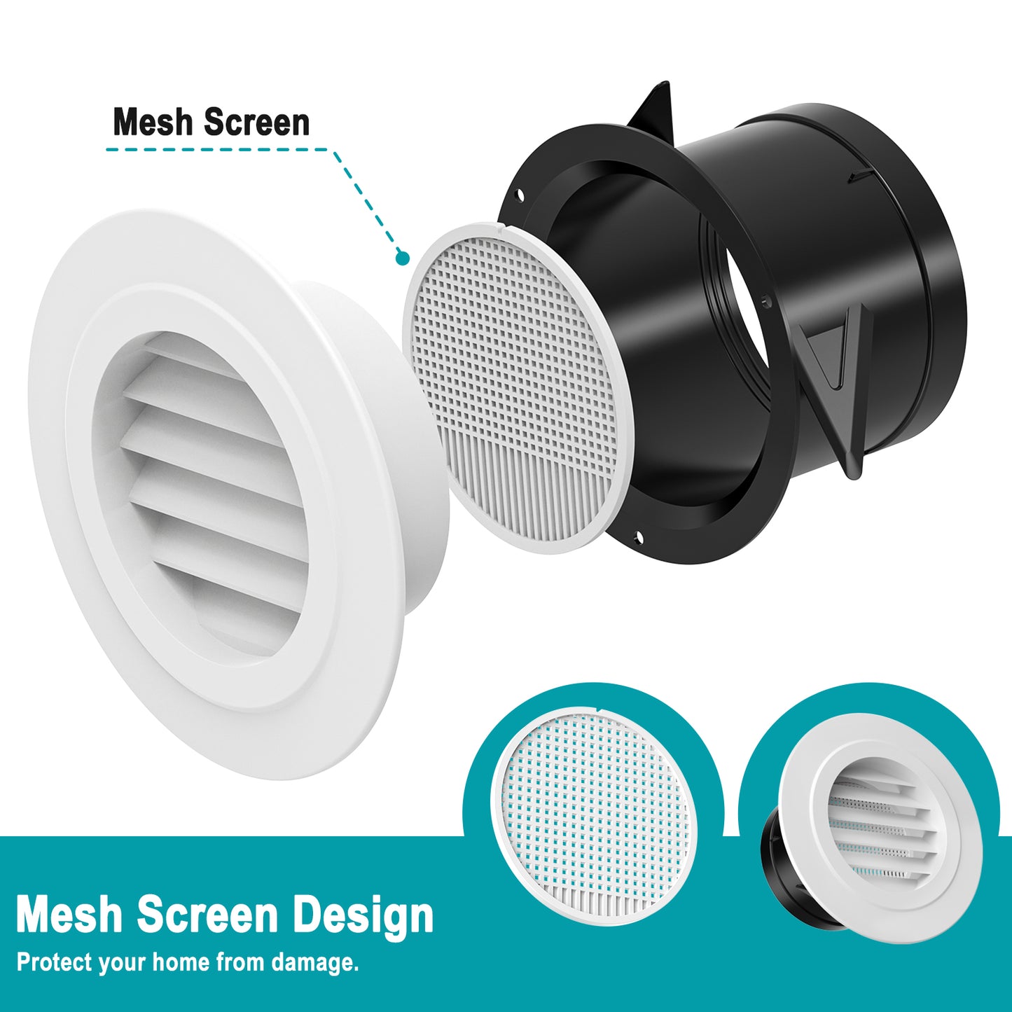 6 Inch Soffit Vent,HG Power Round Vent Cover with Built-in Screen Mesh, 150mm, White