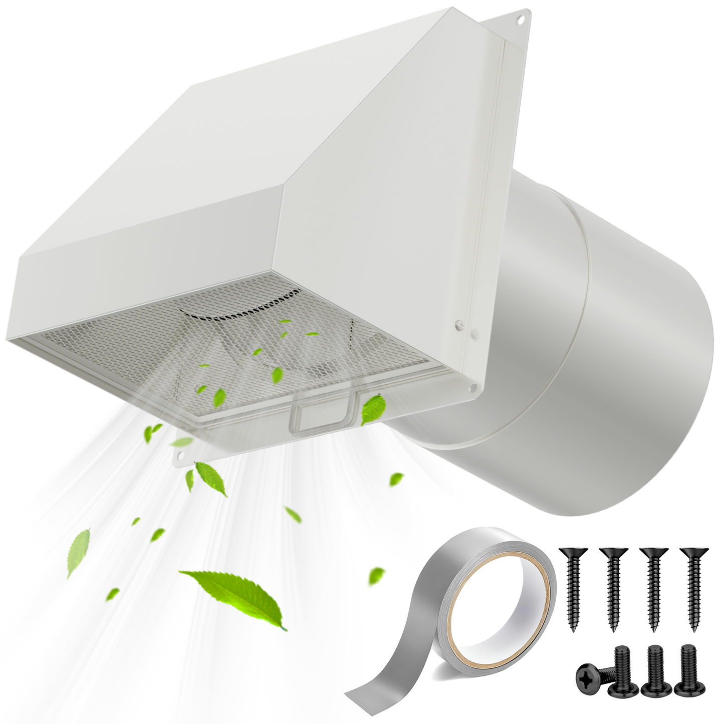 HG Power 6 Inch Hooded Wall Vent with Removable Mesh & Built-in Backdraft Damper – Slanted Top Exhaust Cover for Dryer, Kitchen, Bathroom – Galvanized Steel,Black