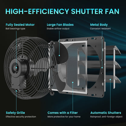 HG Power Upgraded 10 Inch Shutter Exhaust Fan for Basement, Gable, Chicken Coop Ventilation Use, Black