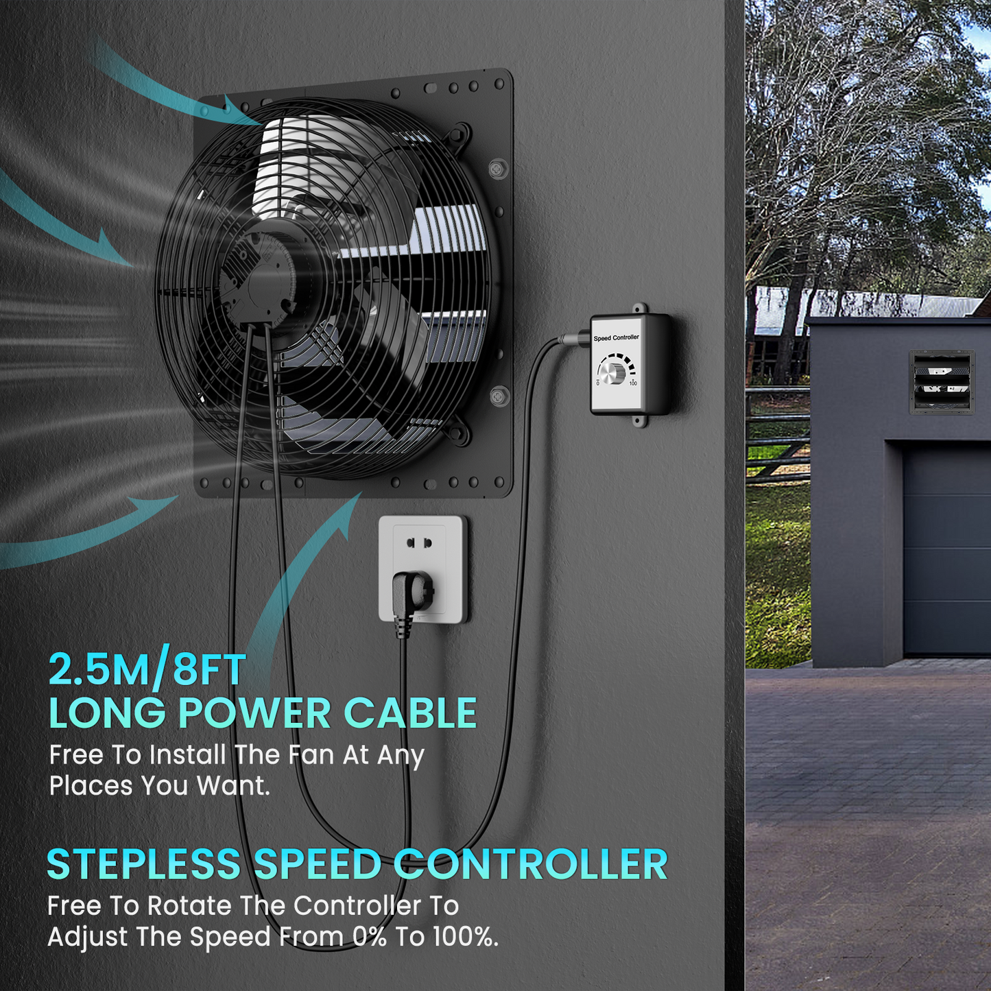 HG Power 12 Inch Attic Fan with Speed Controller, 971 CFM Shutter Exhaust Fan with EC Motor, Wall Mounted Greenhouse Fan for Shed, Basement, Gable, Chicken Coop Ventilation Use, Black