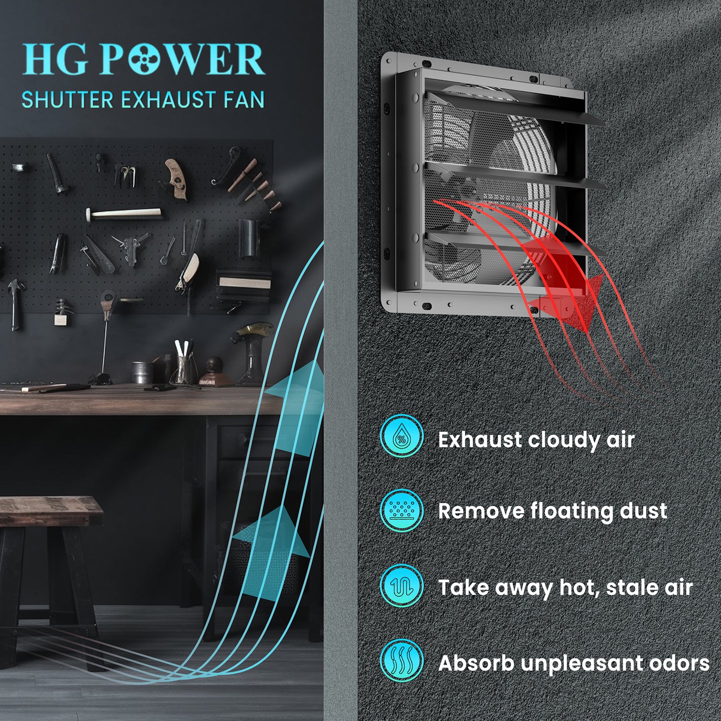 HG Power Upgraded 10 Inch Shutter Exhaust Fan for Basement, Gable, Chicken Coop Ventilation Use, Black