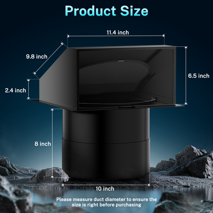 HG Power 6 Inch Hooded Wall Vent with Removable Mesh & Built-in Backdraft Damper – Slanted Top Exhaust Cover for Dryer, Kitchen, Bathroom – Galvanized Steel,Black