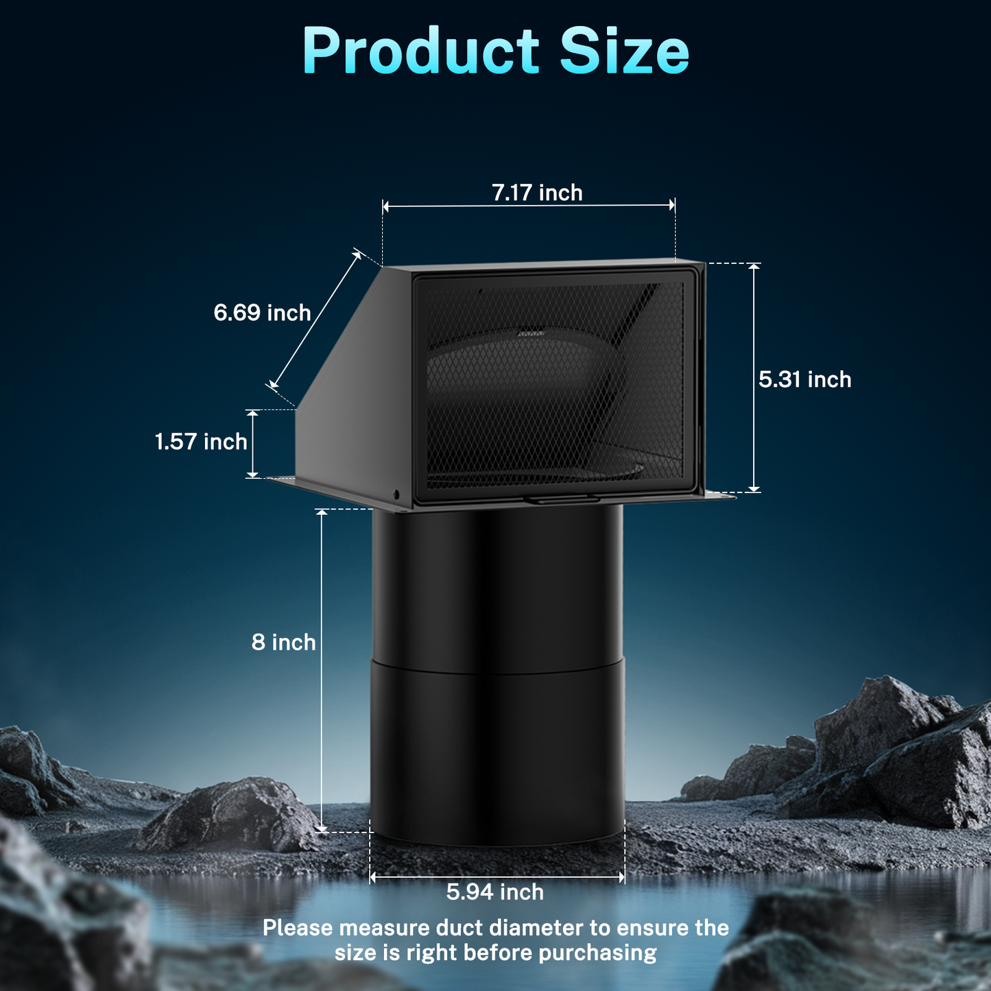 HG Power 6 Inch Hooded Wall Vent with Removable Mesh & Built-in Backdraft Damper – Slanted Top Exhaust Cover for Dryer, Kitchen, Bathroom – Galvanized Steel,Black