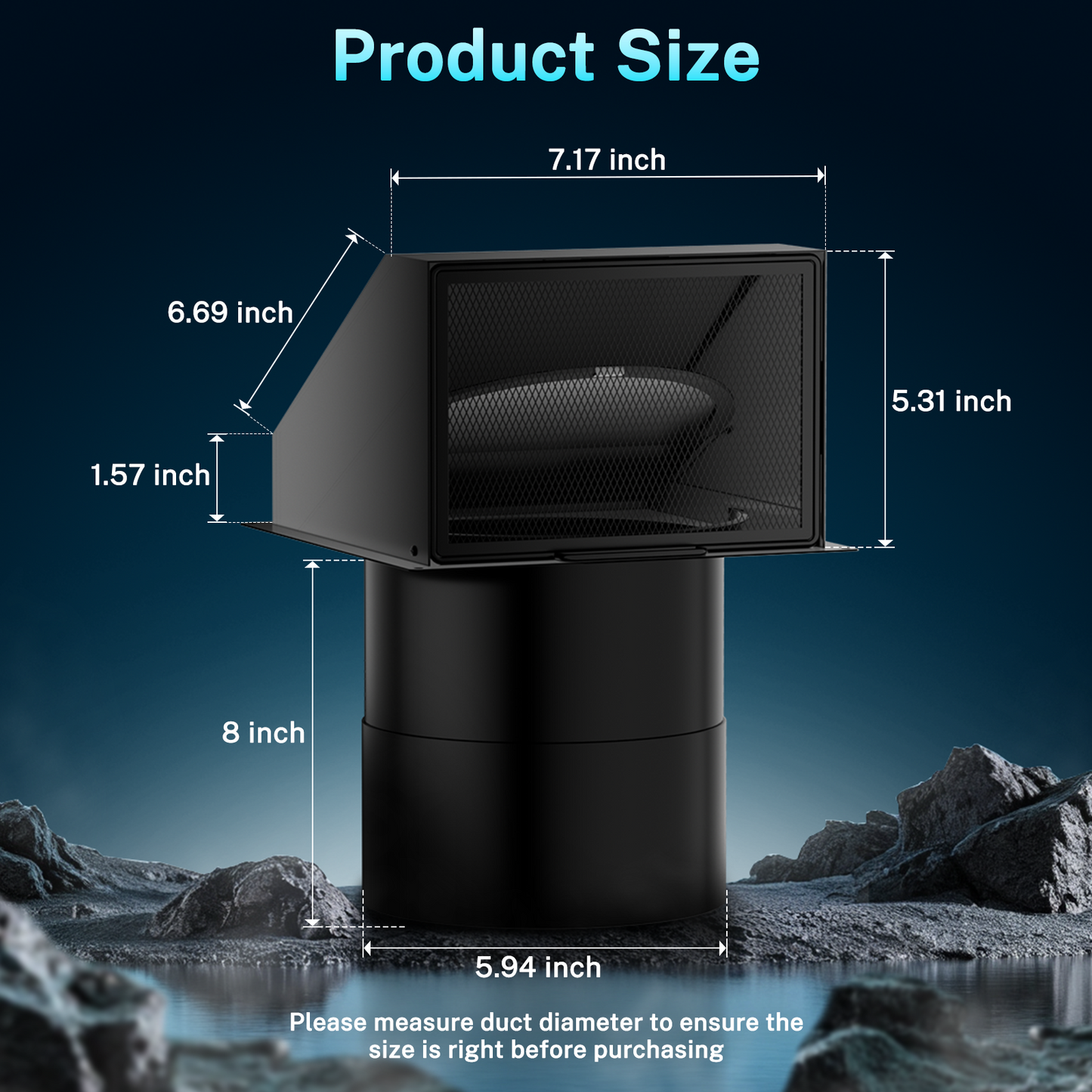 HG Power 6 Inch Hooded Wall Vent with Removable Mesh & Built-in Backdraft Damper – Slanted Top Exhaust Cover for Dryer, Kitchen, Bathroom – Galvanized Steel,Black