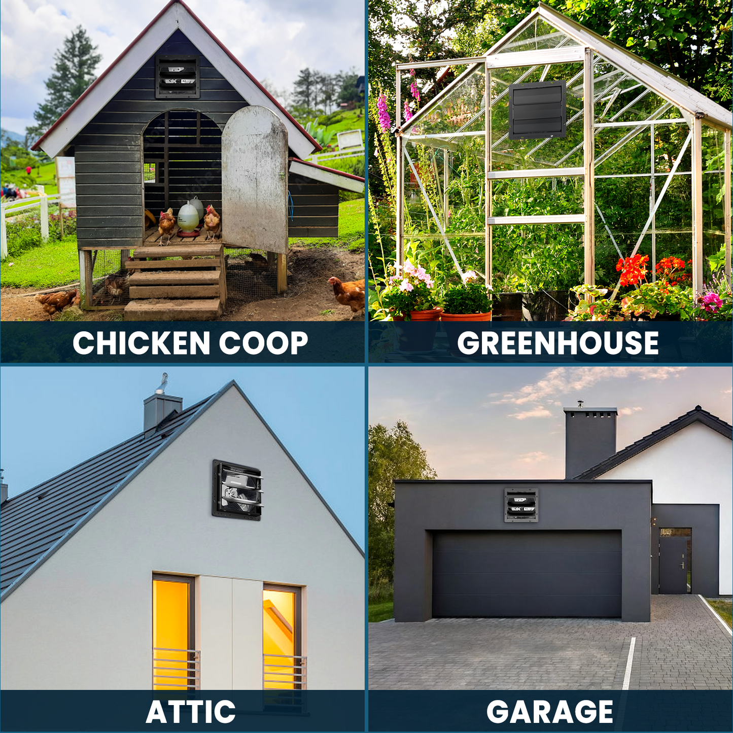 HG Power 12 Inch Attic Fan with Speed Controller, 971 CFM Shutter Exhaust Fan with EC Motor, Wall Mounted Greenhouse Fan for Shed, Basement, Gable, Chicken Coop Ventilation Use, Black