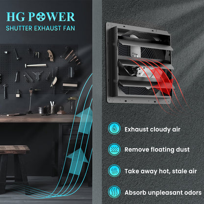 HG Power 12 Inch Attic Fan with Speed Controller, 971 CFM Shutter Exhaust Fan with EC Motor, Wall Mounted Greenhouse Fan for Shed, Basement, Gable, Chicken Coop Ventilation Use, Black