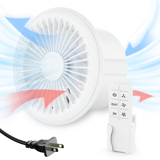 HG Power 6 Inch Reversible Bathroom Exhaust Fan with Remote Control, 3-Speed, 2-in-1 Intake & Exhaust, Low Noise Window Fan with Mesh Screen for Wall Ceiling Garage Basement Office Home, White