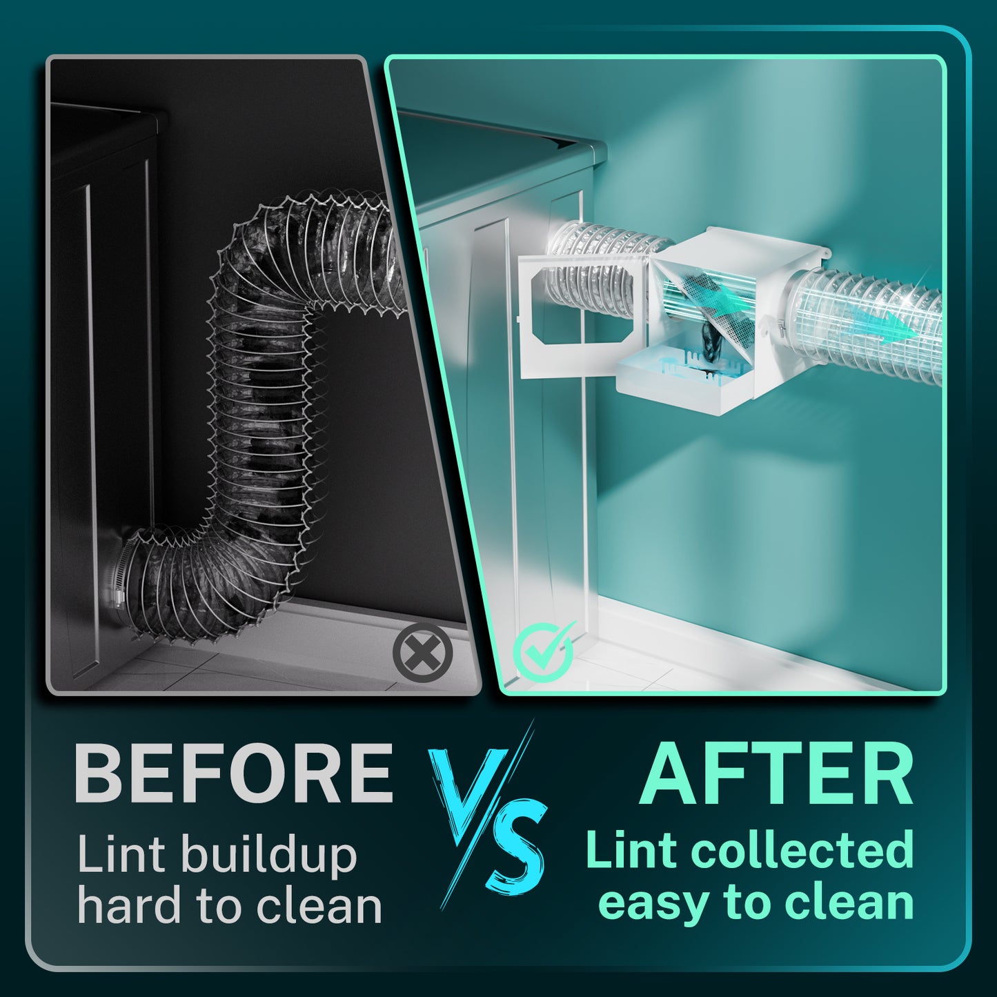 Upgrade Metal Dryer Duct Lint Trap, HG Power Indoor Dryer Vent Catcher Kit with Stainless Steel Mesh & Water Drawer to Collect Lint for Electric Dryer with 4 Inch 8FT Dryer Vent Hose, 2 Clamps