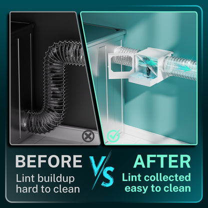 Upgrade Metal Dryer Duct Lint Trap, HG Power Indoor Dryer Vent Catcher Kit with Stainless Steel Mesh & Water Drawer to Collect Lint for Electric Dryer with 4 Inch 8FT Dryer Vent Hose, 2 Clamps