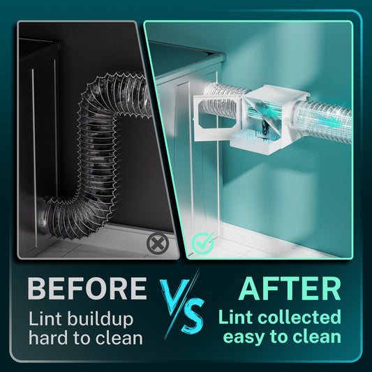 Upgrade Metal Dryer Duct Lint Trap, HG Power Indoor Dryer Vent Catcher Kit with Stainless Steel Mesh & Water Drawer to Collect Lint for Electric Dryer with 4 Inch 8FT Dryer Vent Hose, 2 Clamps