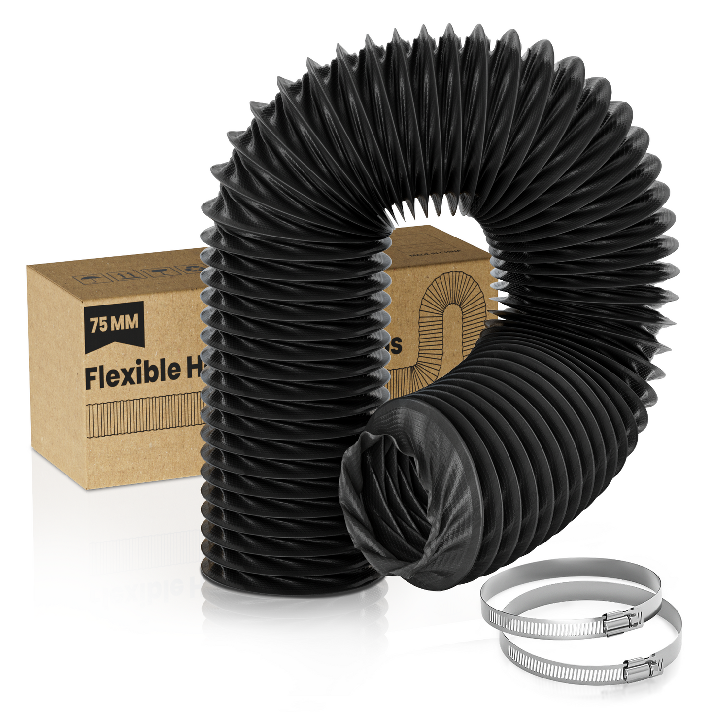 HG Power 3 Inch Duct Hose, 3" X 8FT Flexible Nylon Duct, Diesel Heater Hose Air Ducting With 2 Clamps For HVAC Ventilation (Black)