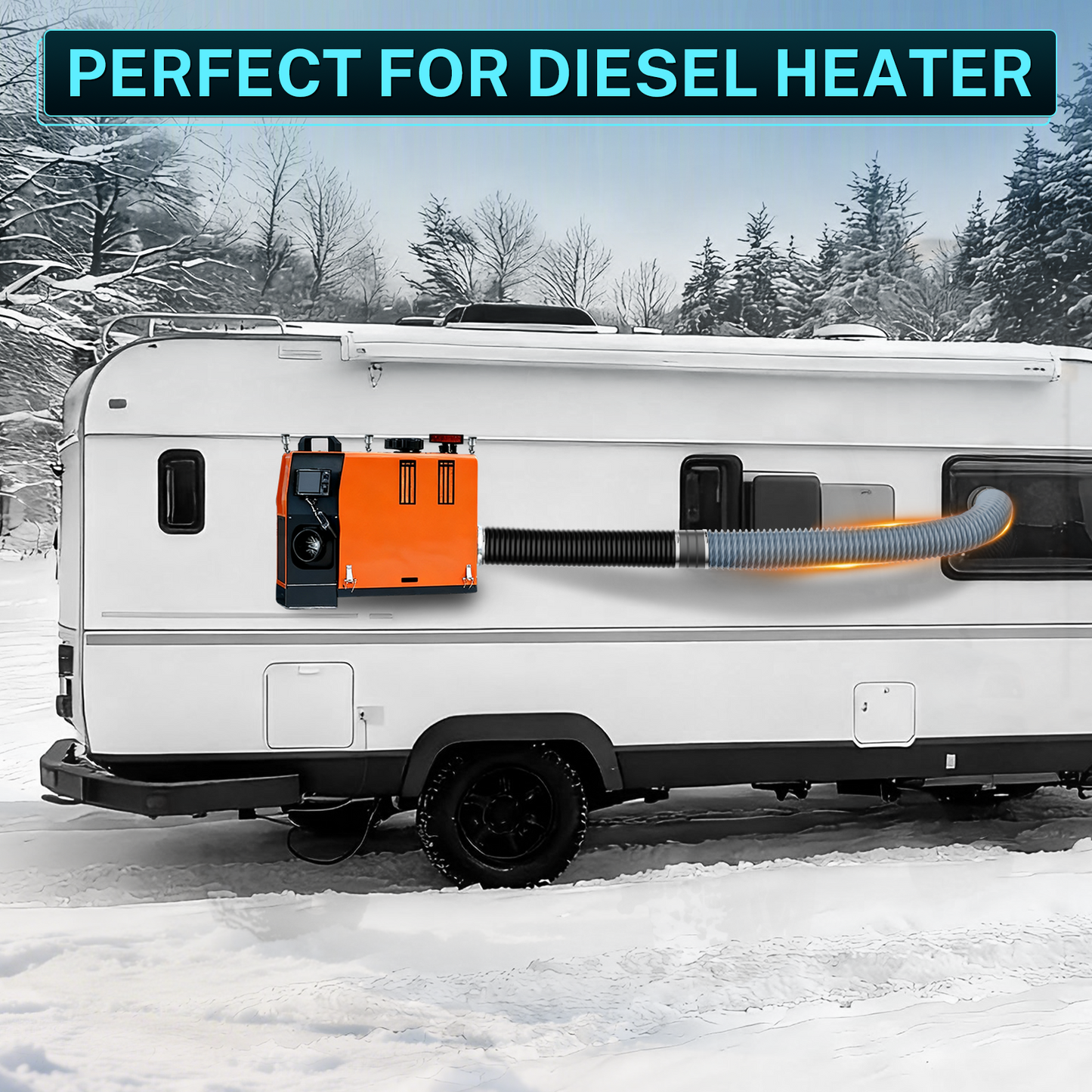 HG Power 3 Inch Duct Hose, 3" X 8FT Flexible Nylon Duct, Diesel Heater Hose Air Ducting With 2 Clamps For HVAC Ventilation (Black)