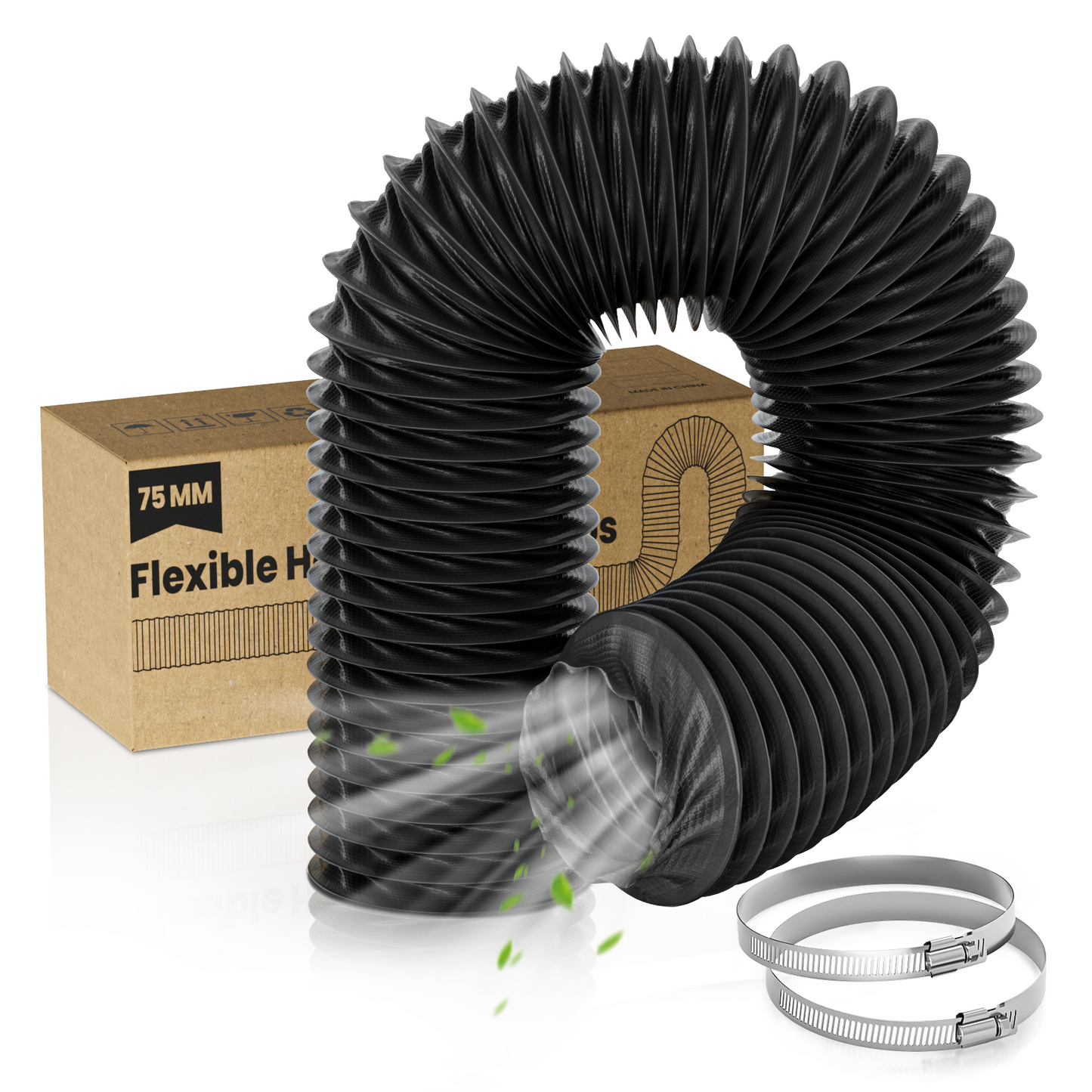 HG Power 3 Inch Duct Hose, 3" X 8FT Flexible Nylon Duct, Diesel Heater Hose Air Ducting With 2 Clamps For HVAC Ventilation (Black)