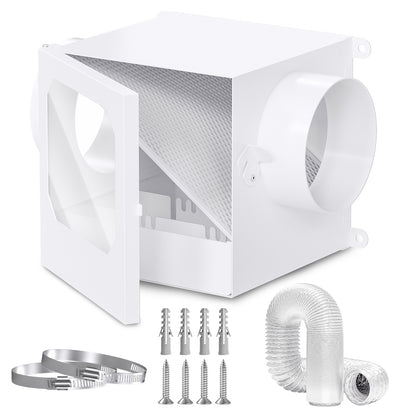 Upgrade Metal Dryer Duct Lint Trap, HG Power Indoor Dryer Vent Catcher Kit with Stainless Steel Mesh & Water Drawer to Collect Lint for Electric Dryer with 4 Inch 8FT Dryer Vent Hose, 2 Clamps