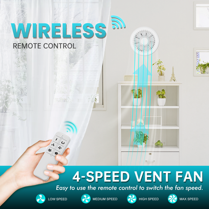 HG Power 6 Inch Bathroom Exhaust Fan One-Way Ventilation Fan with Backdraft Damper & Remote Control, 4-Speed 2100 RPM 182 CFM Low Noise Vent Fan for Kitchen, Toilet, Wall and Ceiling Mount