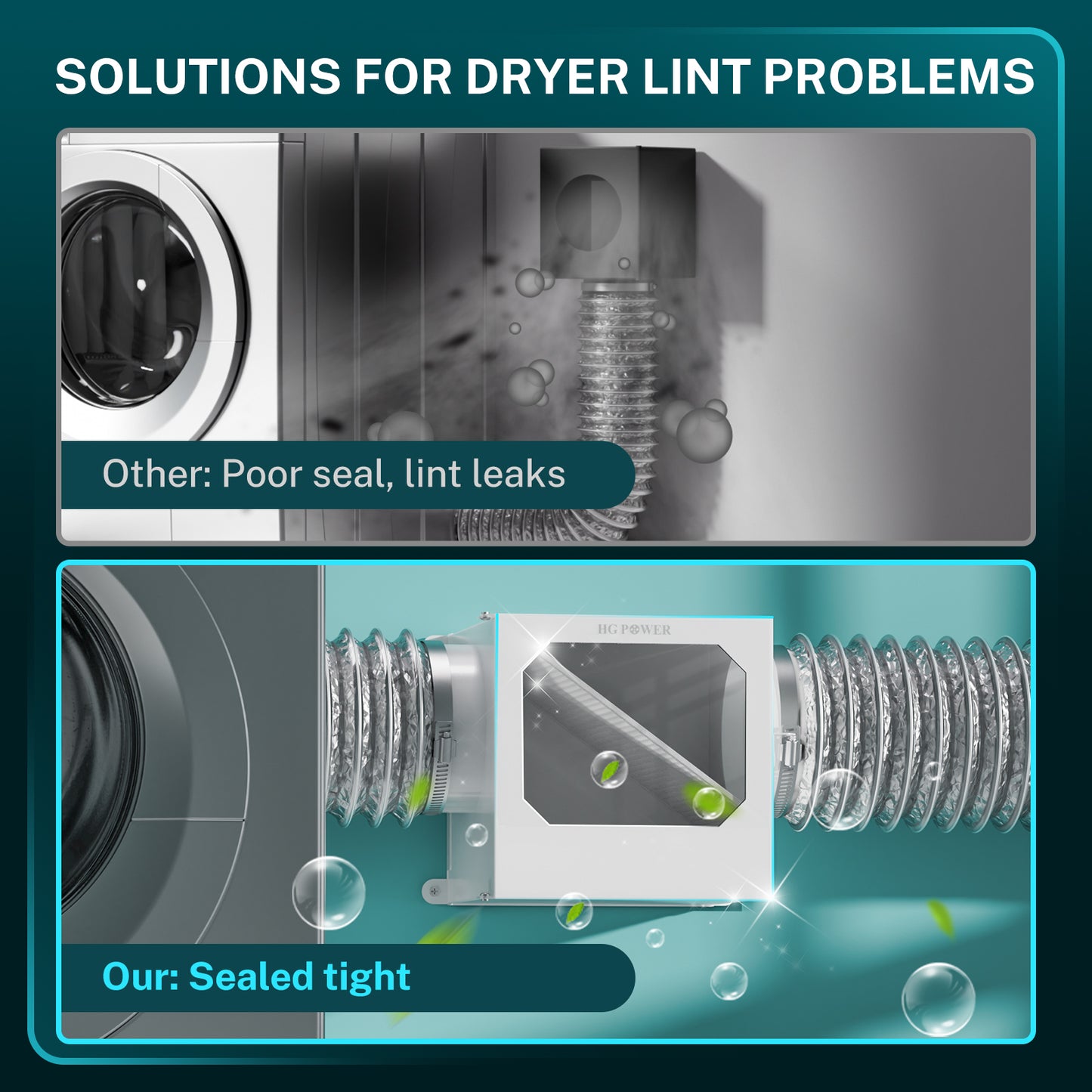 Upgrade Metal Dryer Duct Lint Trap, HG Power Indoor Dryer Vent Catcher Kit with Stainless Steel Mesh & Water Drawer to Collect Lint for Electric Dryer with 4 Inch 8FT Dryer Vent Hose, 2 Clamps