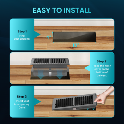 HG Power Floor Register, Heavy Duty Floor Vent Covers for Home with Screen Net, Adjust Metal Rust Proof Finish Air Vent for Kitchen, Office
