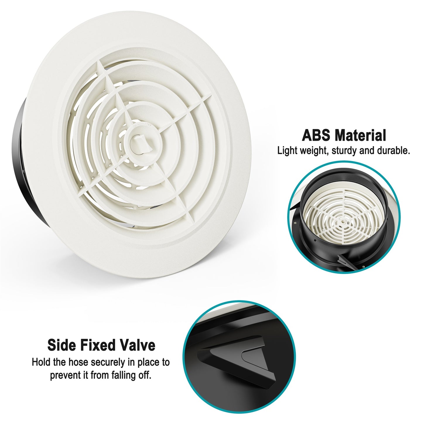 HG POWER 6 Inch Soffit Vent, Round Air Vent Cover with Louver, White - Opening Size 5.75"