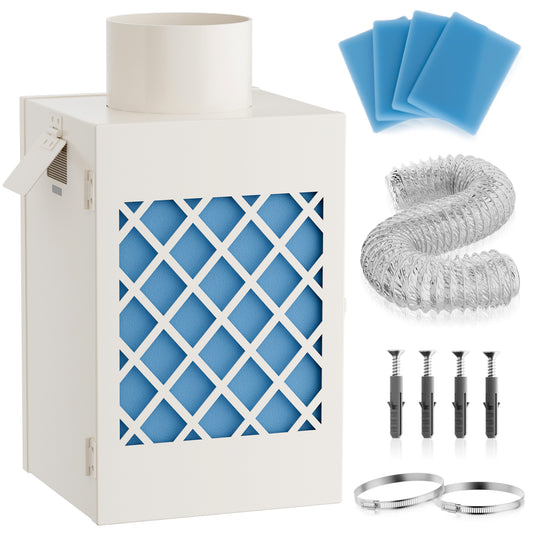 Indoor Dryer Vent Kit, HG Power Metal Dryer Vent Box, Safety Vent Flap, Dryer Lint Trap, Indoor Dryer Vent for Electric Dryer, Space Saver Dryer Vent Kit with Polyester Filters, Dryer Vent Hose